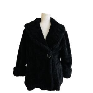 LAL Coat Black Faux Fur Teddy Shawl Collar Pockets Jacket Coat Size Large NEW